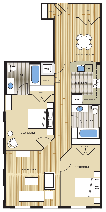 2 Bed2 Bath Den 1140sf Floor Plan at Clayborne Apartments, Alexandria, VA, 22314